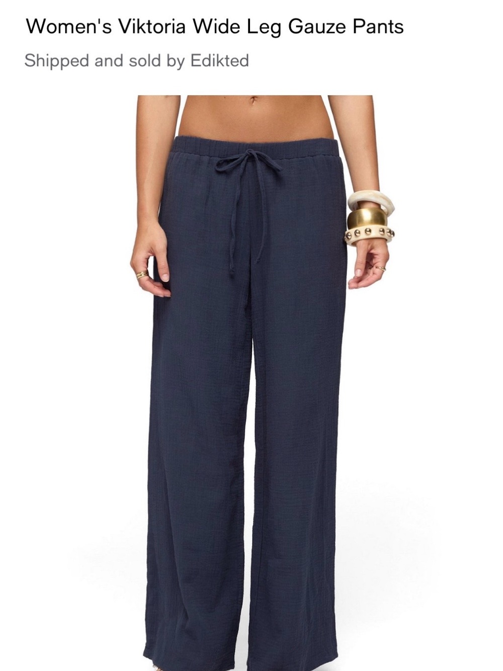Edikted Women's Wide Leg Gauze Pants - Navy